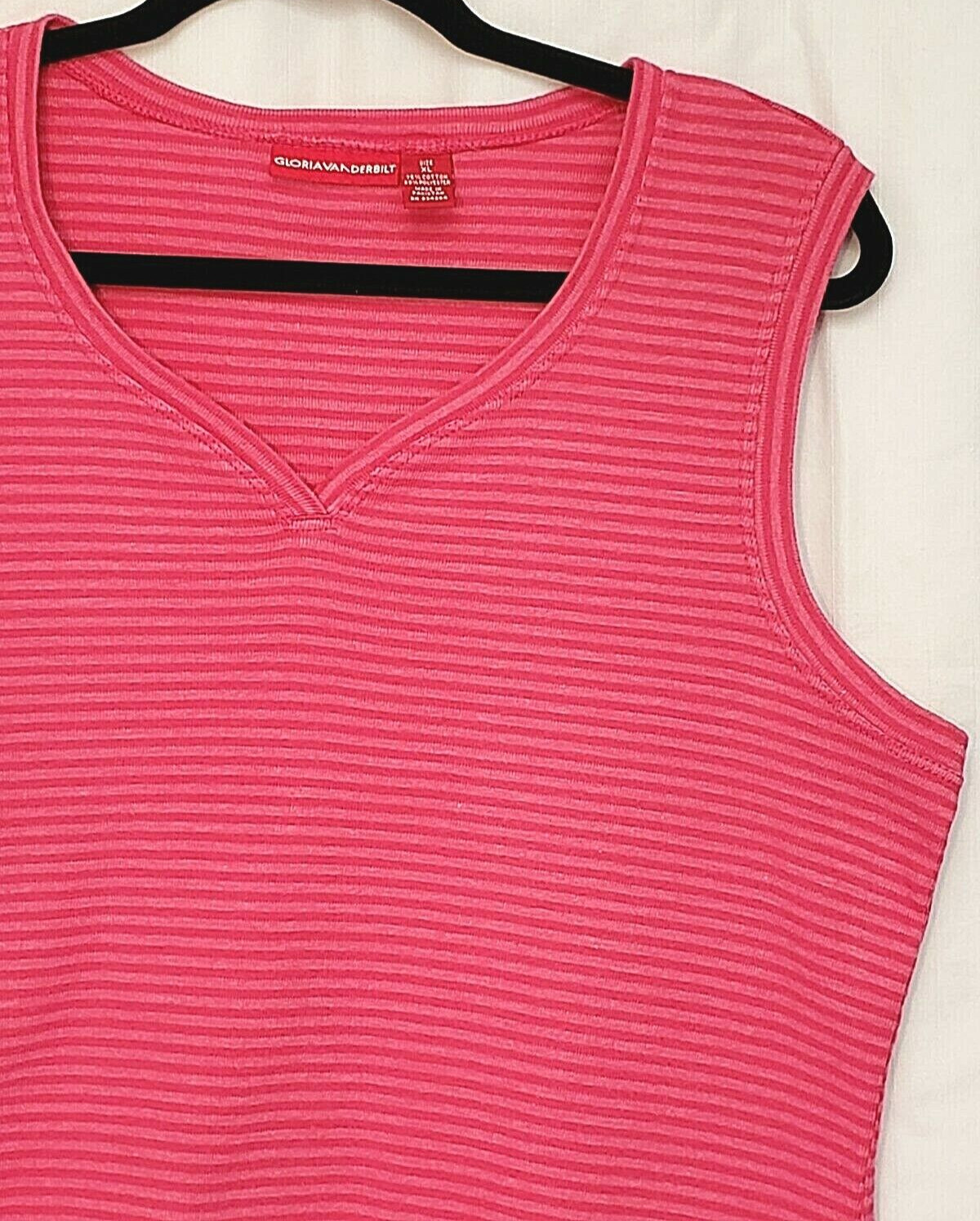 Gloria Vanderbilt Tank Top Stretch Stripes V-Neck Career Lagenlook Beachy Sz XL
