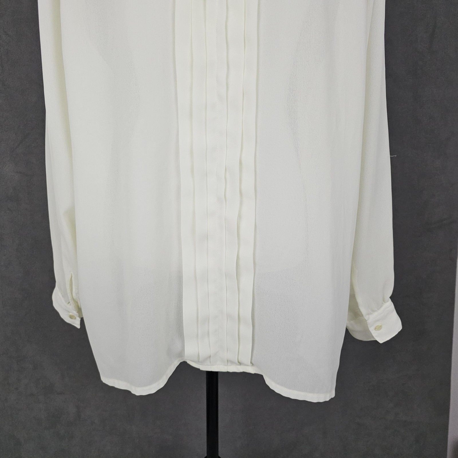 Vintage M.J. Fashions Blouse Womens 40 White Pleated Embroidered Sheer Chiffon