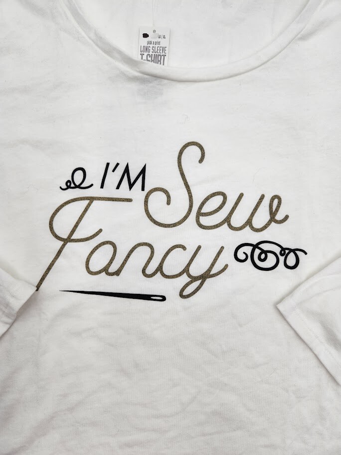 I’m Sew Fancy Size Large White Graphic Womens Long Sleeve Shirt NWT