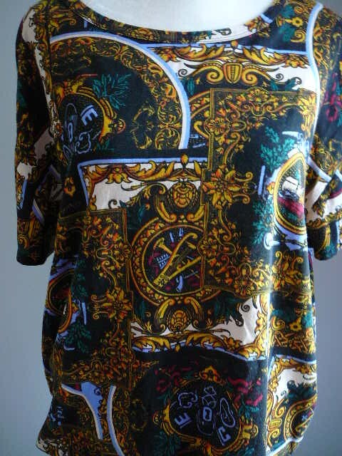Zara Trafaluc Artist Theme Gold Blue Red Green Cream Short SleeveTop-Lg MEX 30