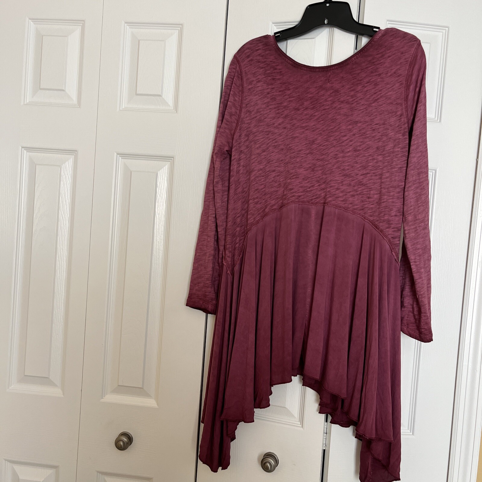 Women~J. Bee~Purple~100%Cotton~Mixed Media Drop Waist Scarf Hem Knit Tunic Top M