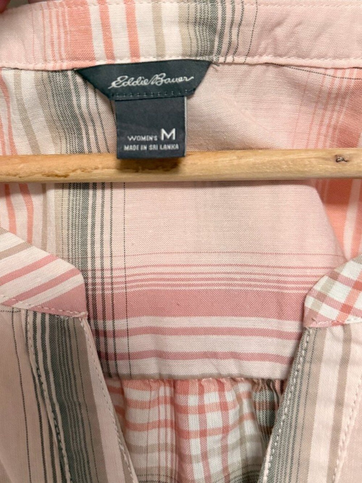 Eddie Bauer Pink Plaid Peasant Popover Blouse Cotton Size M Cabin Cottagecore