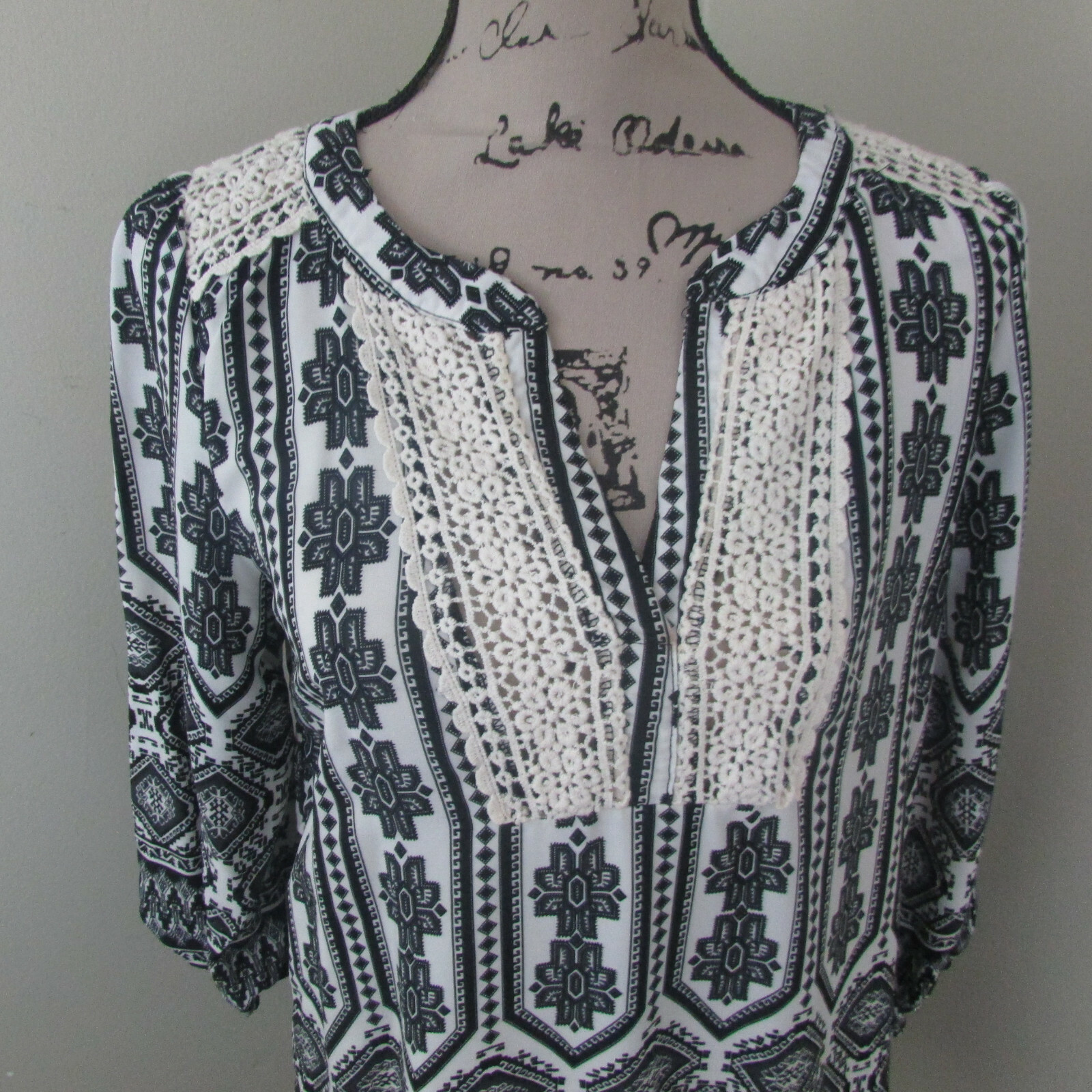 Fab’rik Womens Blouse Medium Black White Boho