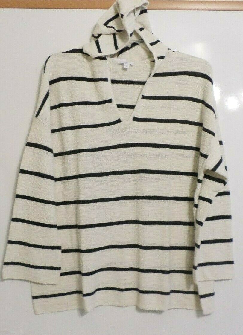 NWT J JILL LS HOODED SWEATER/TUNIC-XL-CREAM/NAVY STRIPE-MEDIUM WEIGHT-CUTE!