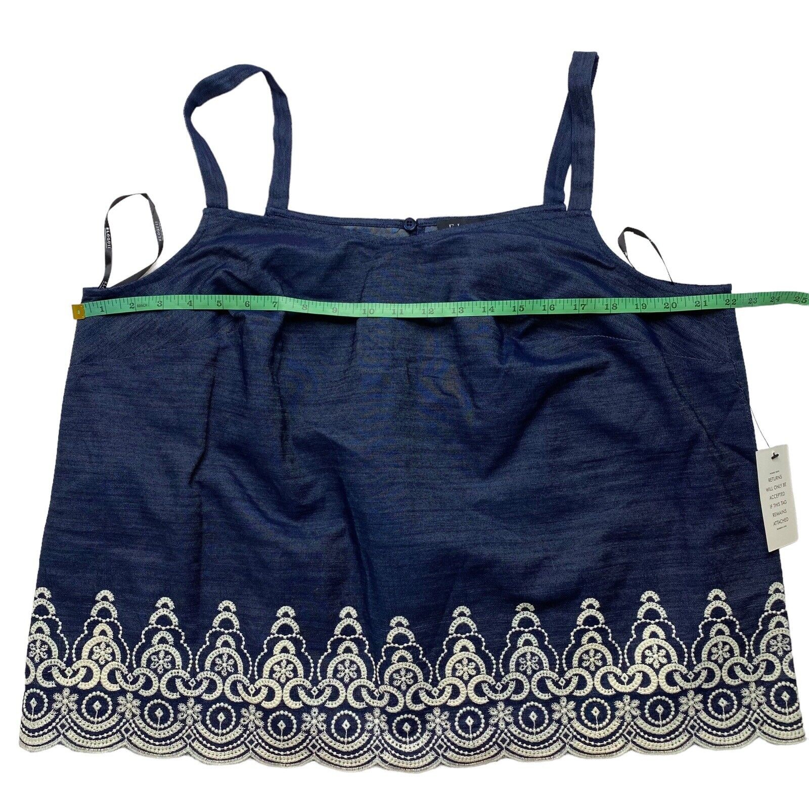 ELOQUII *NEW* Embroidered Chambray Tank Size 16 Blue with White Detail at Hem