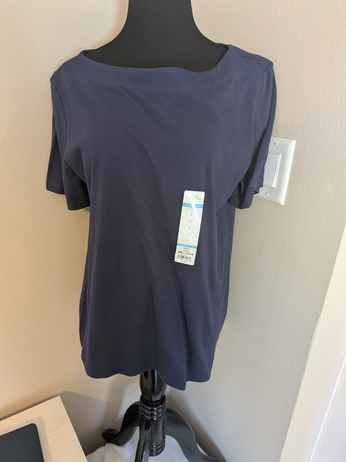 Coral Bay Large Dark Blue Short Sleeves Everyday Top New w/Tags