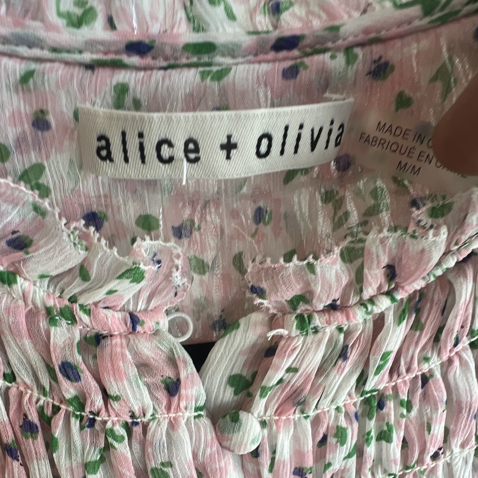 Alice + Olivia Margery Ruffle Floral Blouse Pink Size M Read Description Flaws