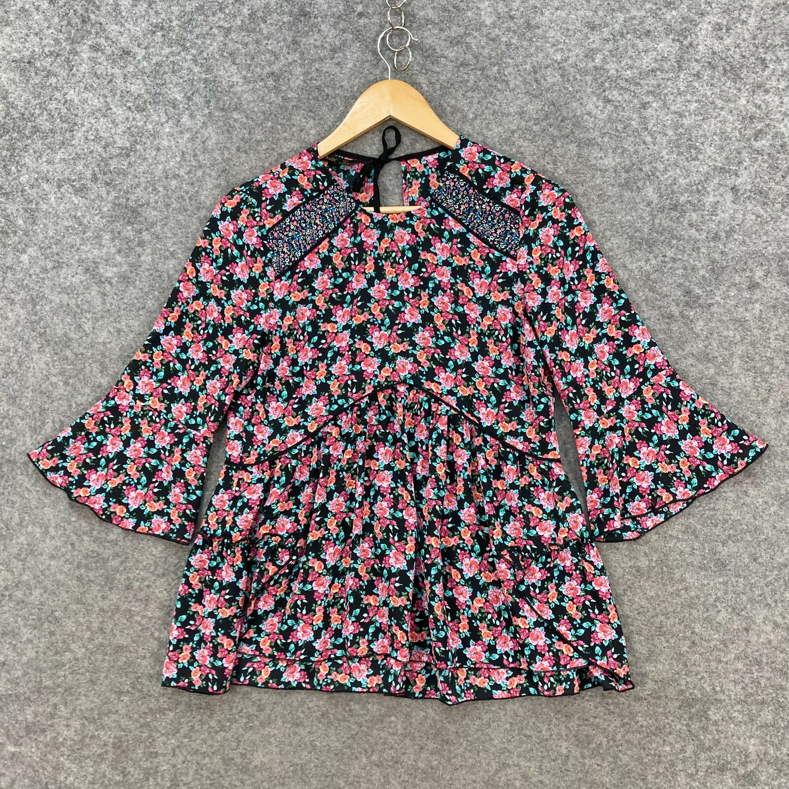 Zara Womens Blouse Top Size XS Multicoloured Floral 3/4 Sleeve 6106