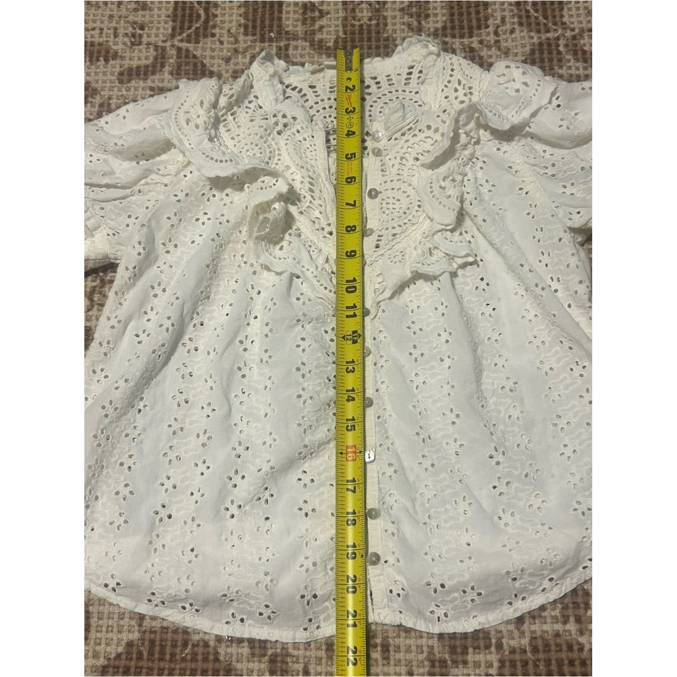 Love the Label Lace-Trim White Eyelet Ruffle Cotton Blouse