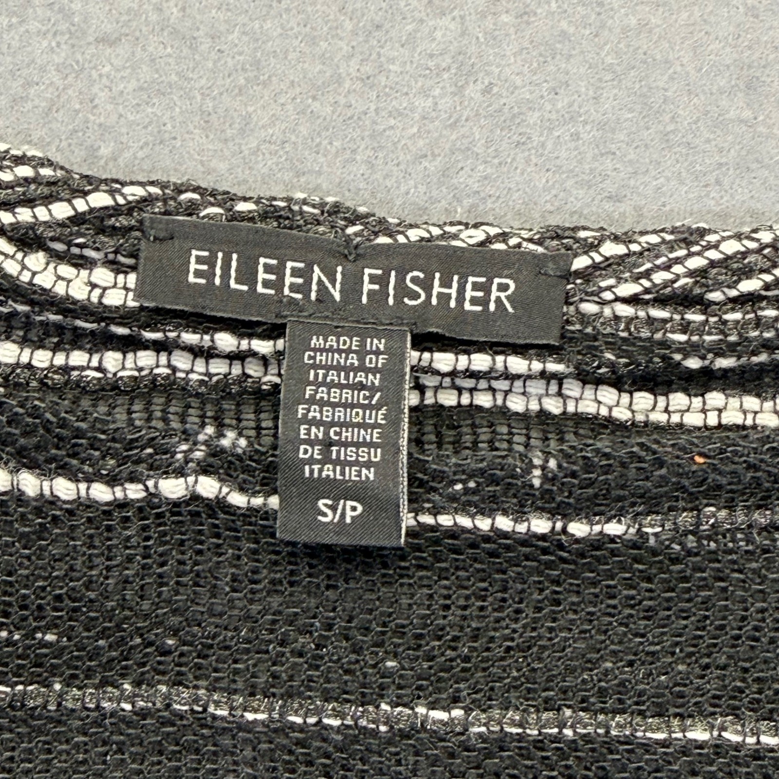 Eileen Fisher Organic Linen Blend Striped Boxy Knit Top Black White S/P S18PFA