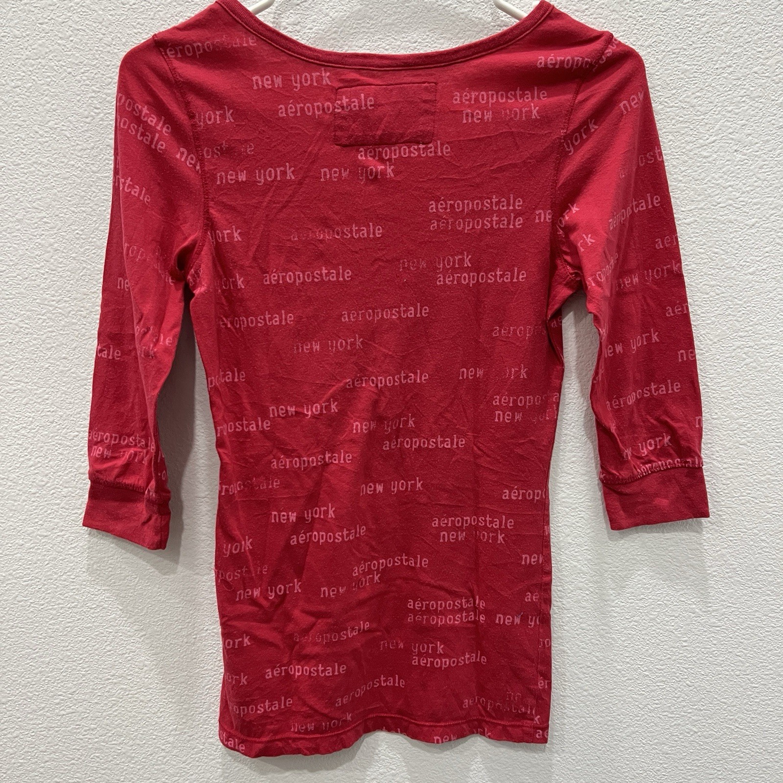 Aeropostale Vintage Y2K Womens All Over Print Henley Top Bella Swan Spell out