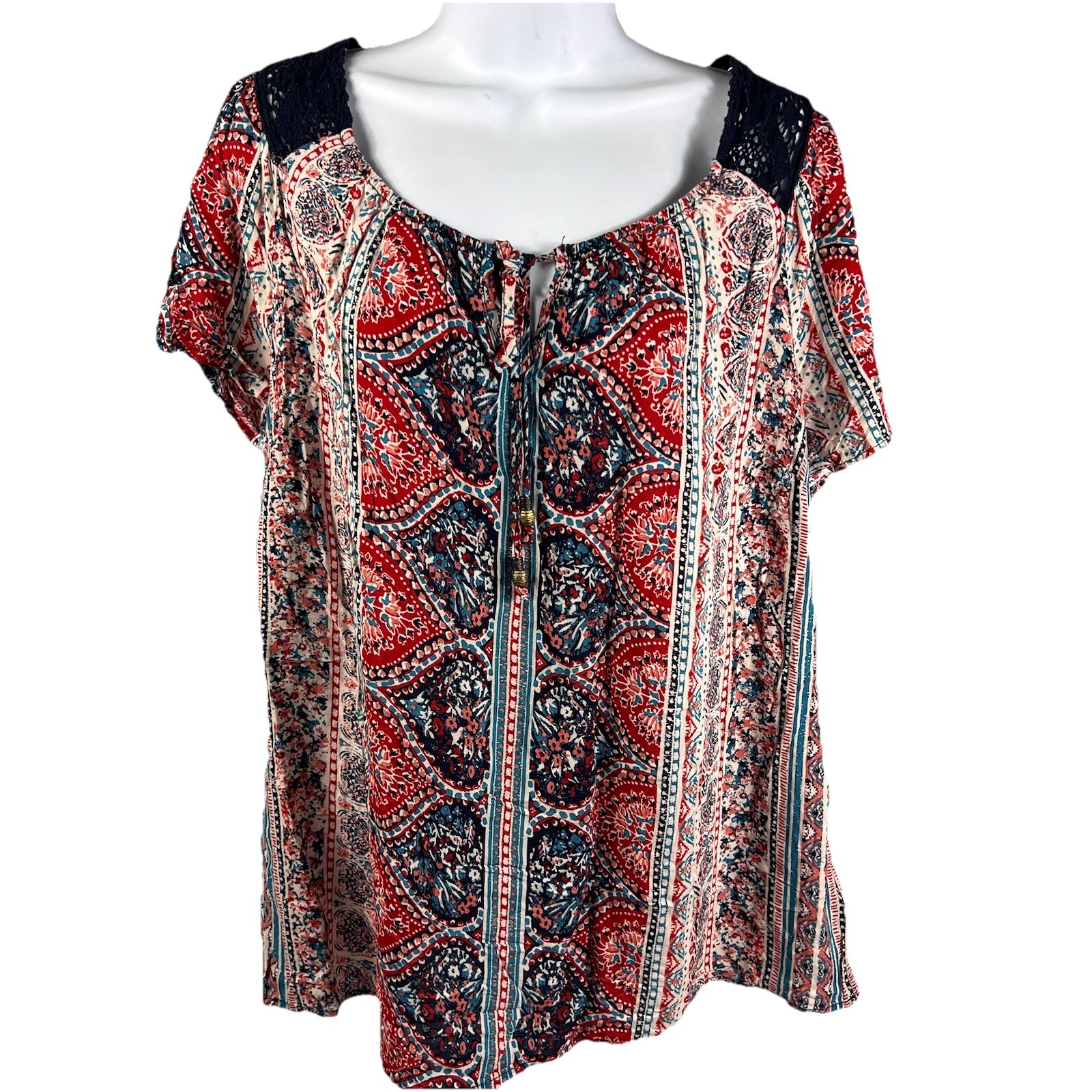 Westport Blouse Women’s Size 1X Lightweight Short Sleeve Keyhole Neck Tunic