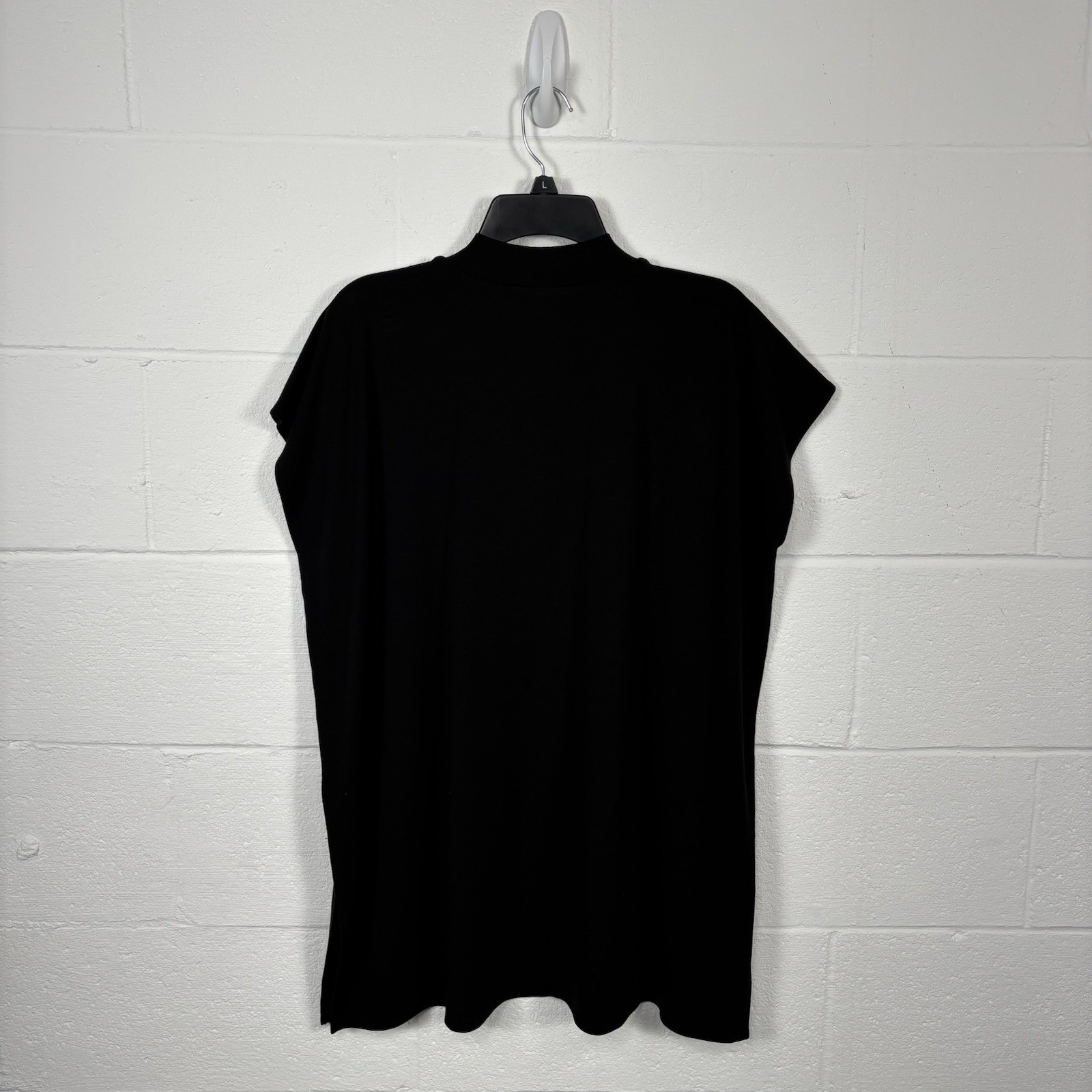 EILEEN FISHER Black Stretch Jersey Long Top Mock Neck Boxy Fit Thigh Length S