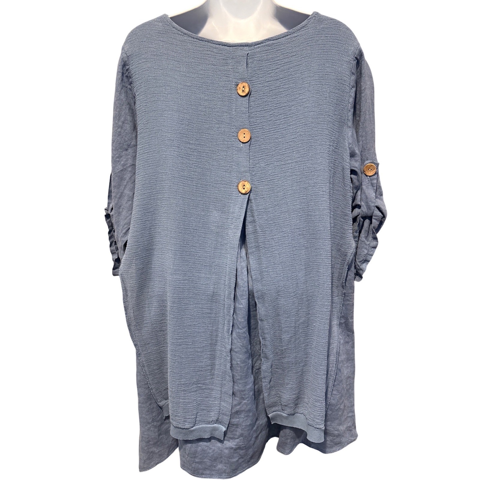 Bella Amore Women’s Blue Italian Linen Tunic Size L Minimalist Boho Lagenlook