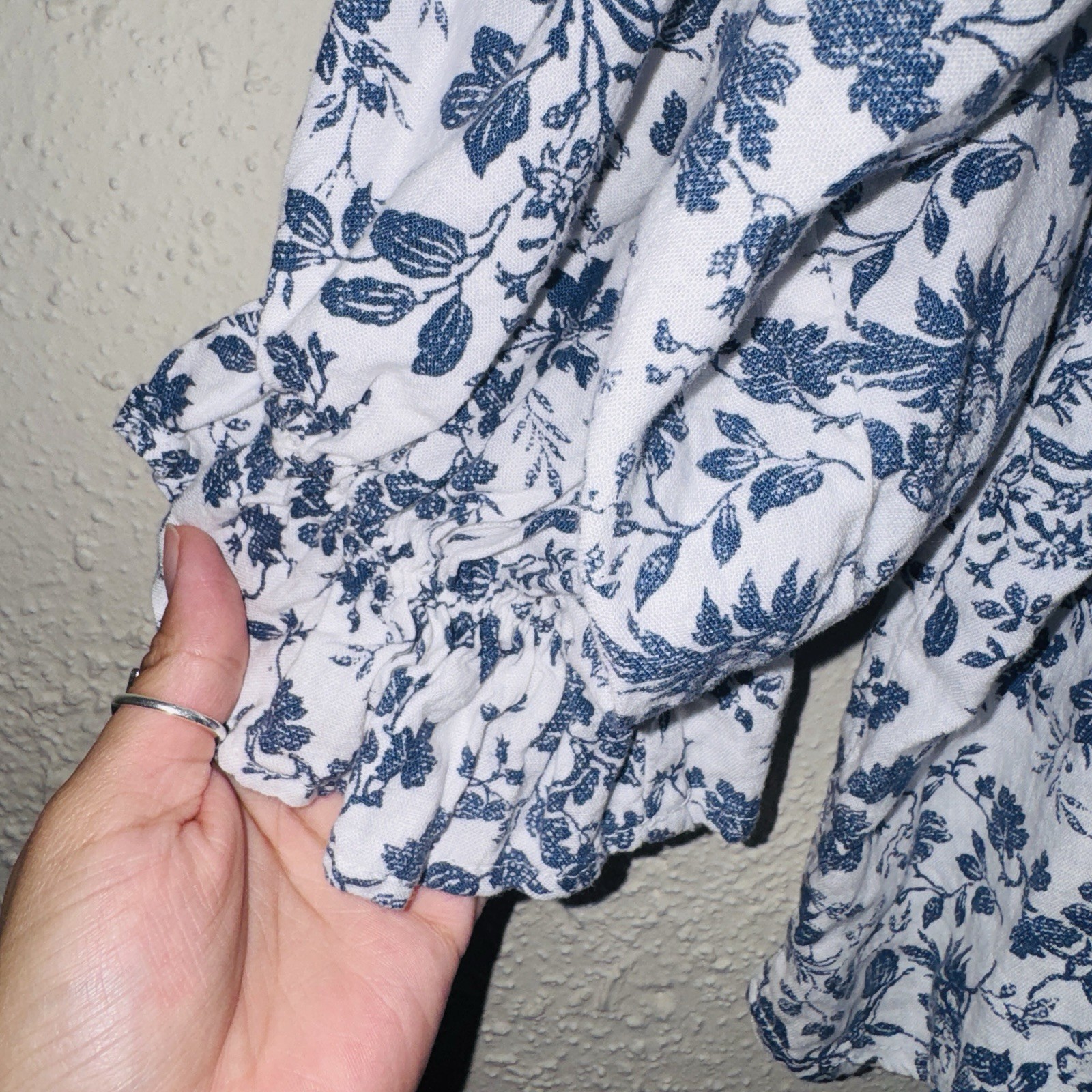 Cupcakes & Cashmere Linen Cottagecore Floral Square Neck Button Ruffle Blouse