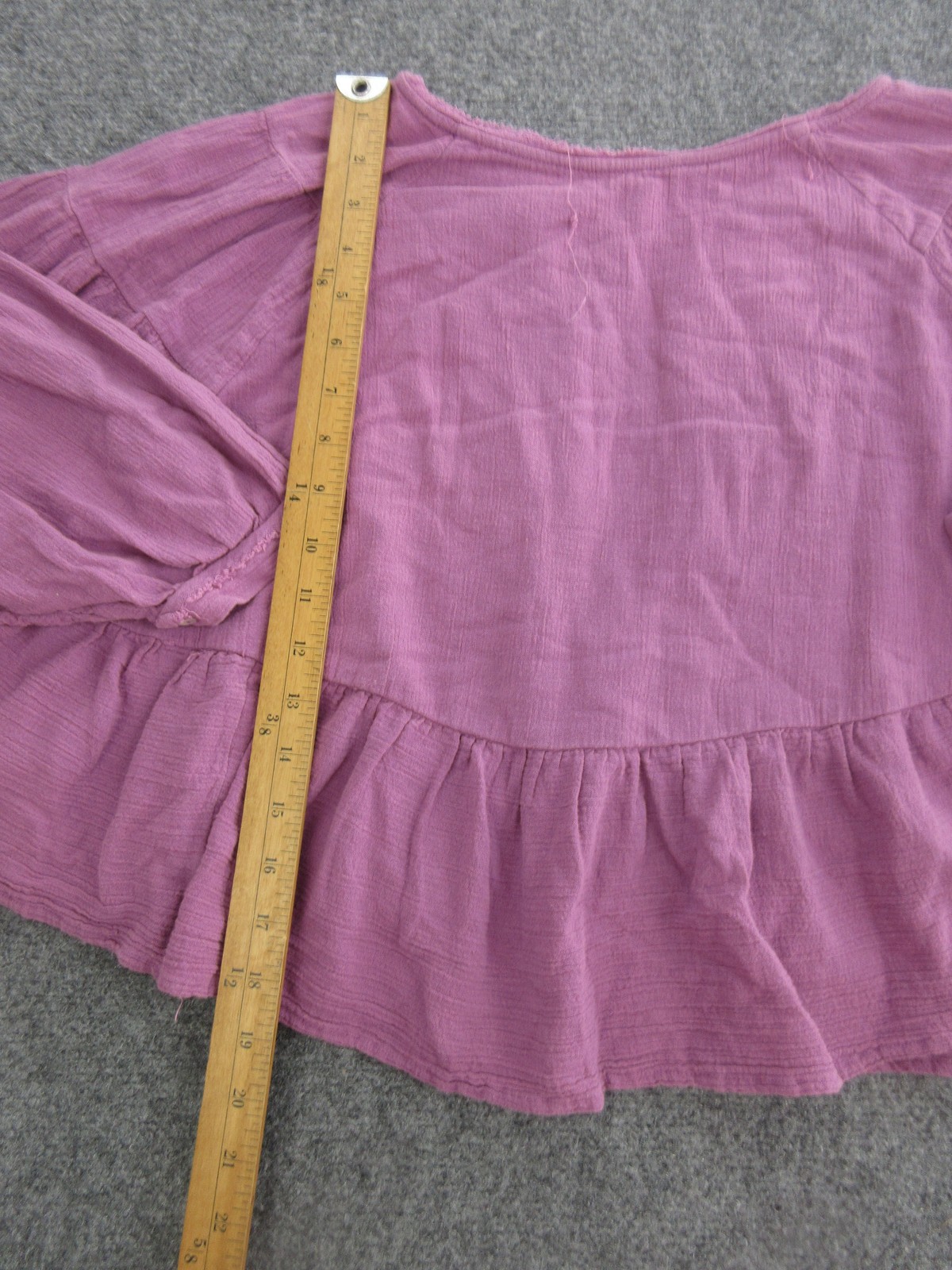 Free People Blouse Womens Small Purple Ruffle Hem Balloon Sleeve Scoop Neck Boho
