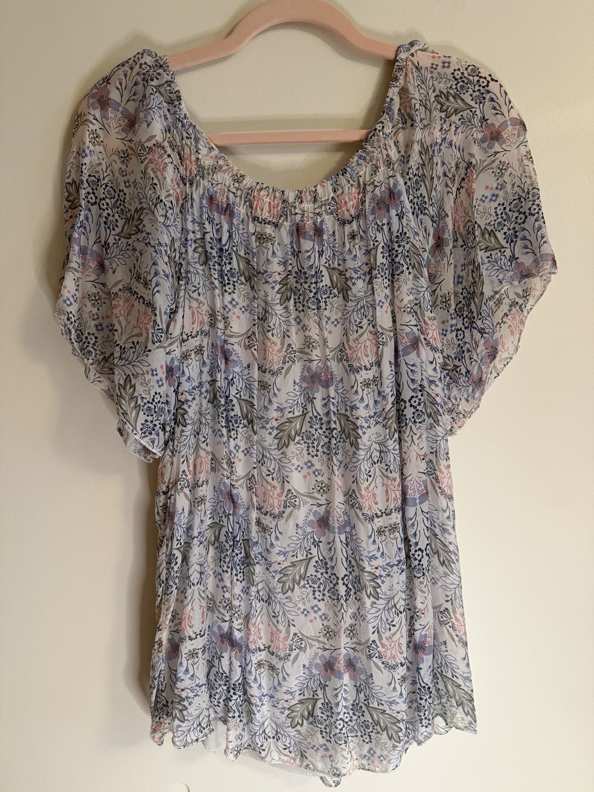 M Made in Italy Silk Blend Floral Blouse Women L Split Flutter Sleeve Top Boho