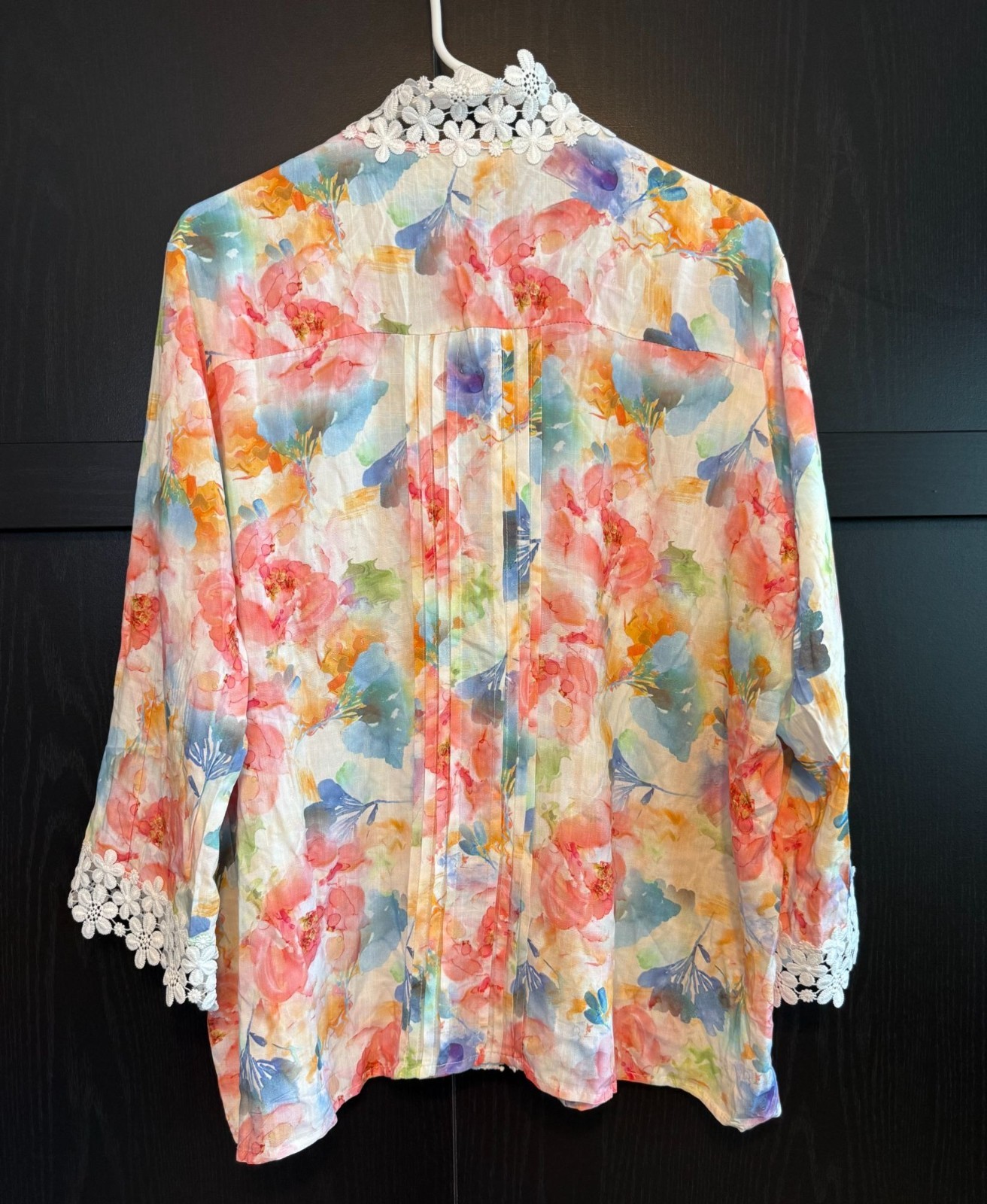 Freckled Poppy x POL Cream Floral Long Sleeve Lace Trim Blouse 3XL Boho Cottage