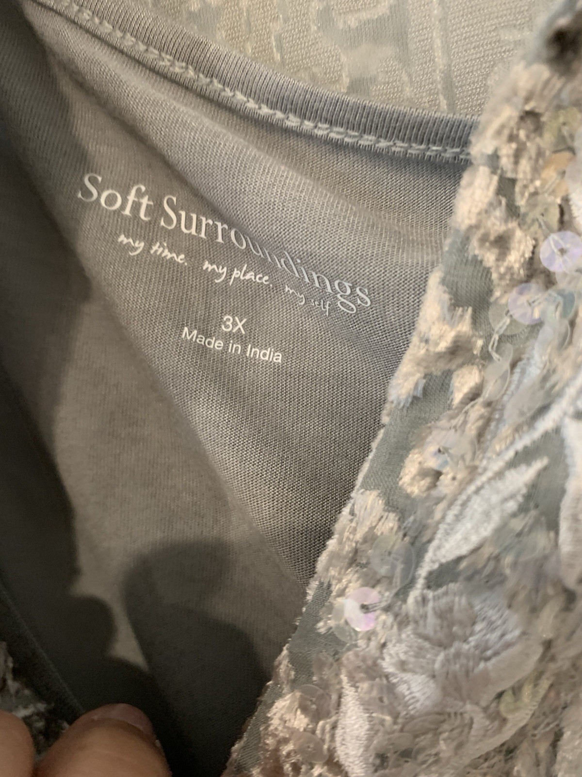 Soft Surroundings Grey Velvet Lazer Cut Tunic Blouse 3X NWOT