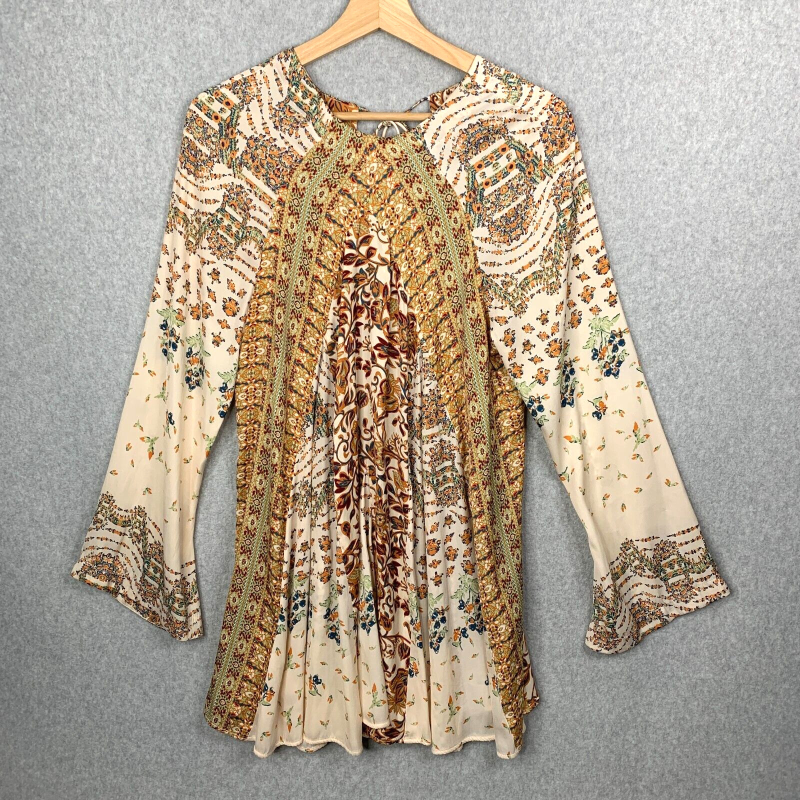 Free People Tunic M Floral Stevie Flowy Pleating Tie Back Mini Dress Festival