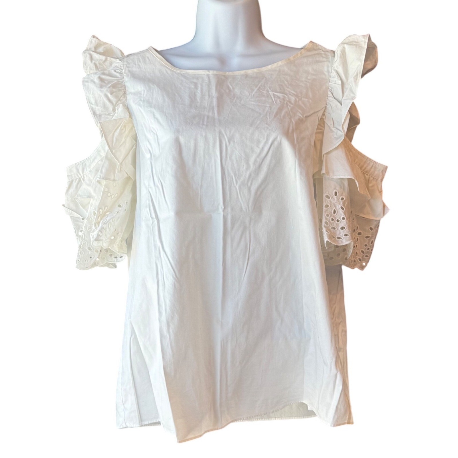 A Loves A Eyelet Ruffle Sleeve Blouse Off White Size Medium New With Tag
