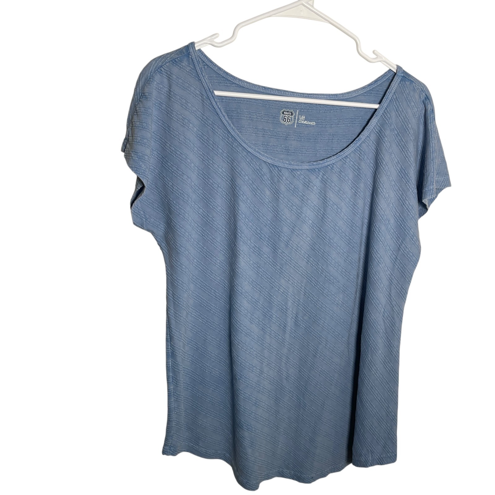 Route 66 T-Shirt Women’s Large Blue Round Neck Knit Short Sleeve Solid Casual