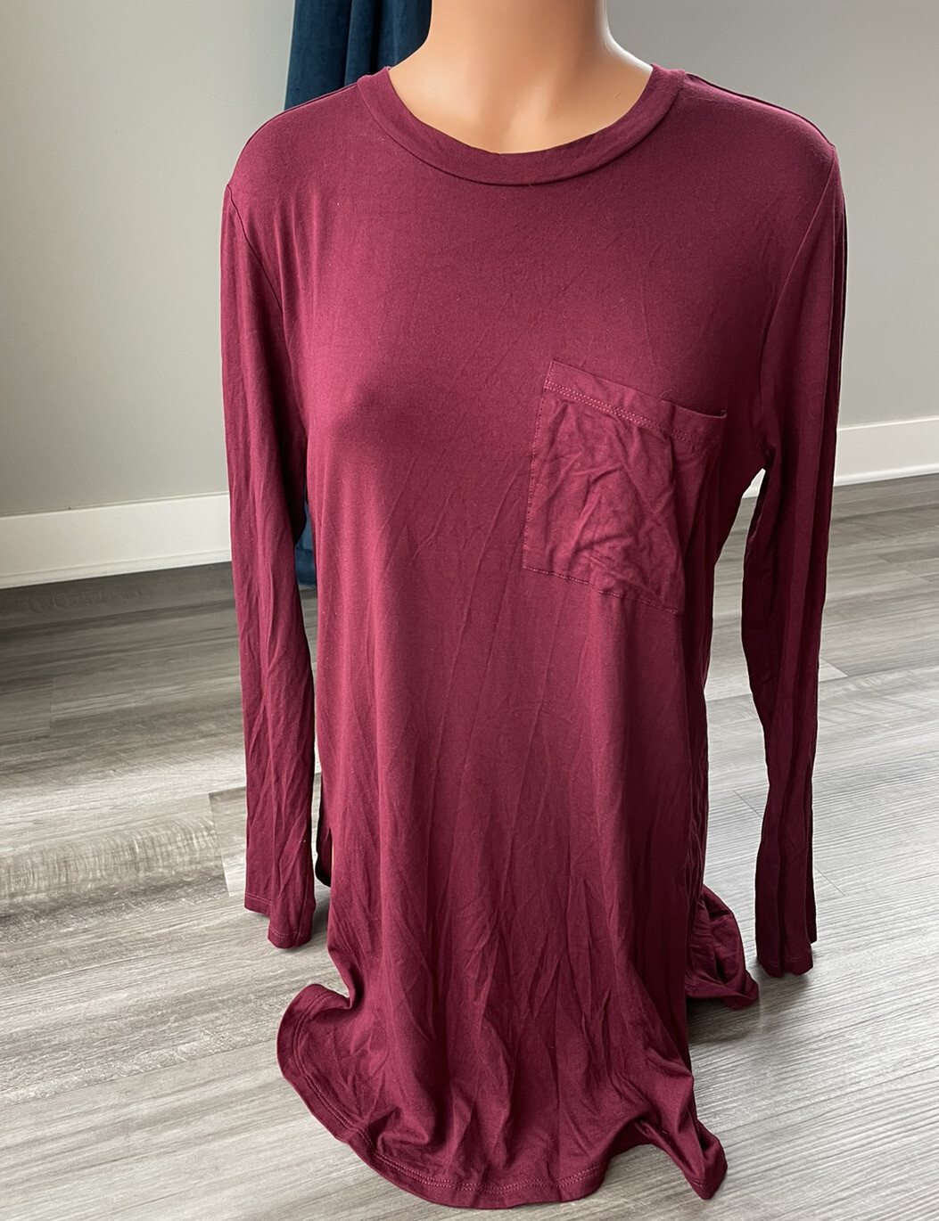 Mud Pie Maroon Tunic Top Size S Side Split Pocket Stretch