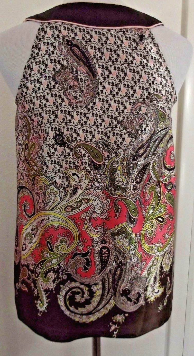 B WEAR Sleeveless BLOUSE – Size Small – Multi-Colored Paisley Print Silky Shirt