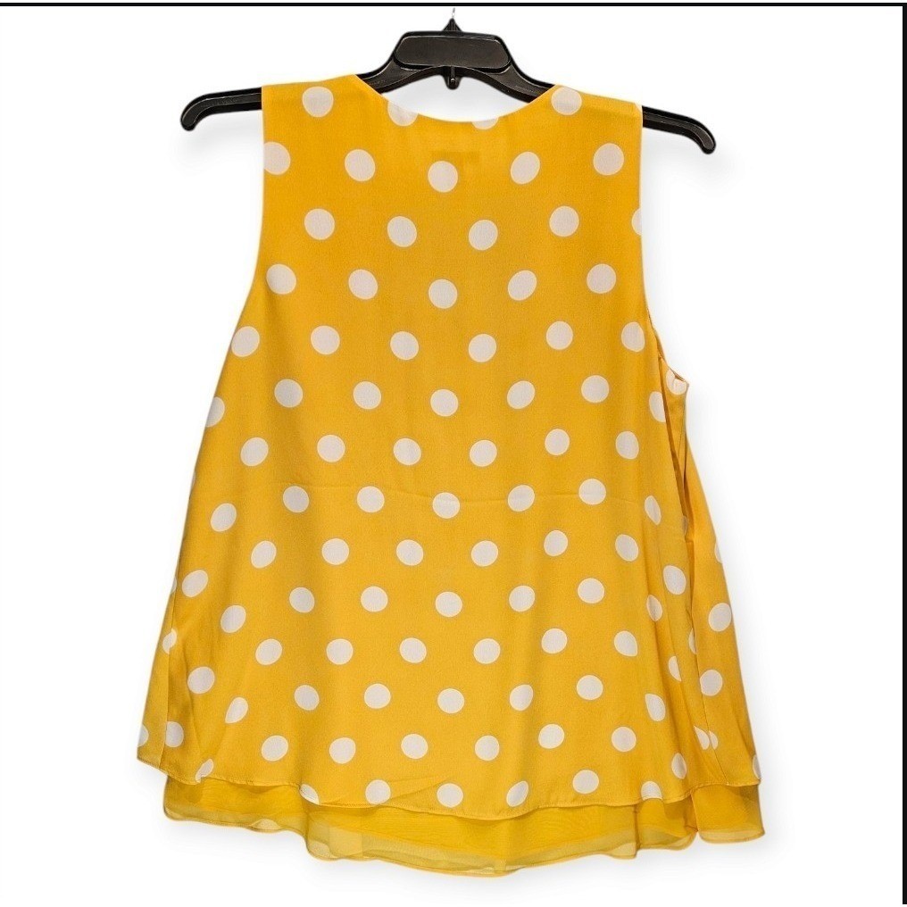 Est. 1946 Top Womens Large Yellow White Polka Dots Layered Sleeveless Summer