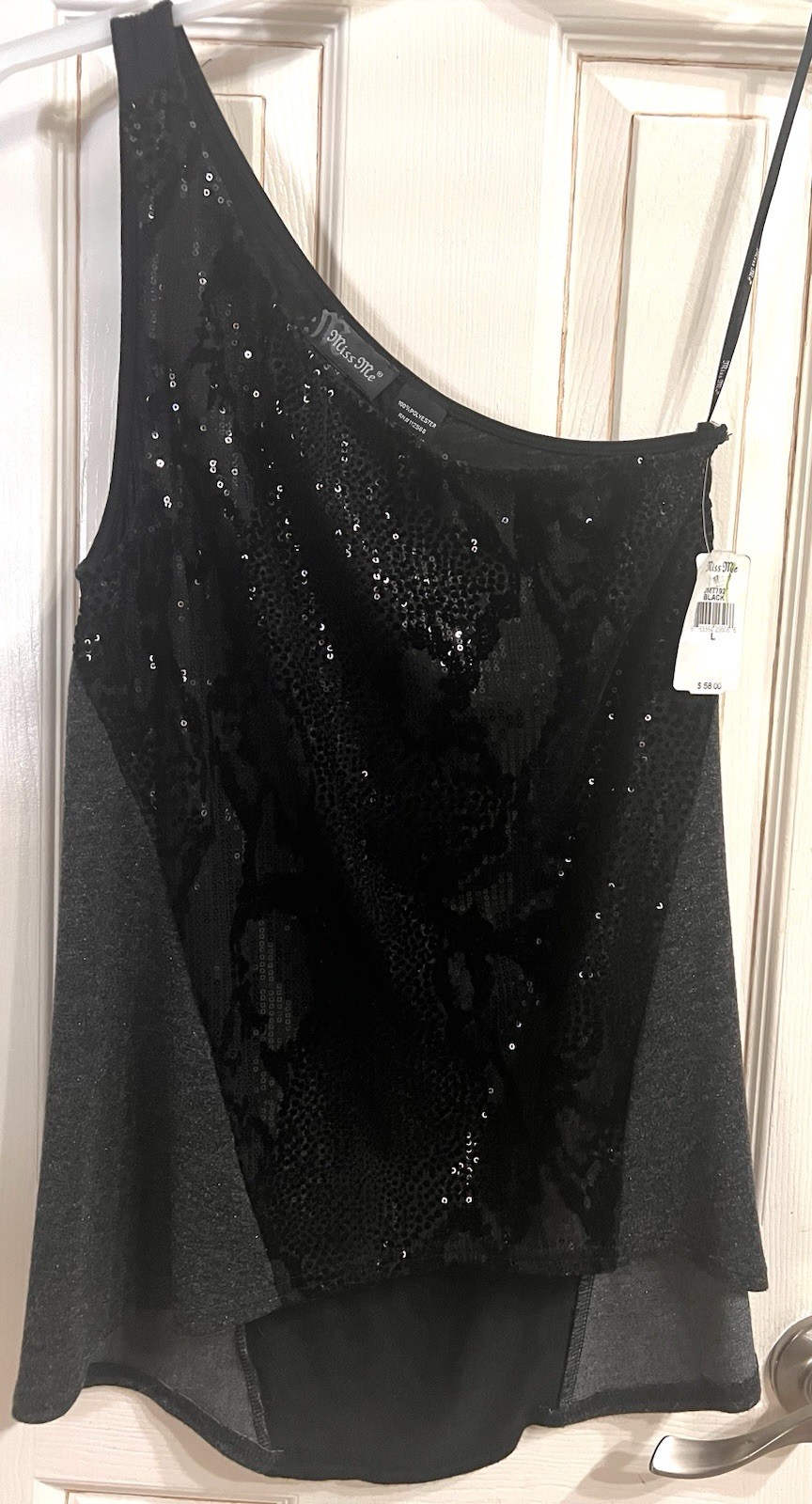 Miss Me Y2K NWT One Shoulder Sequin Velvet Party Top Women’s Large Stretch New
