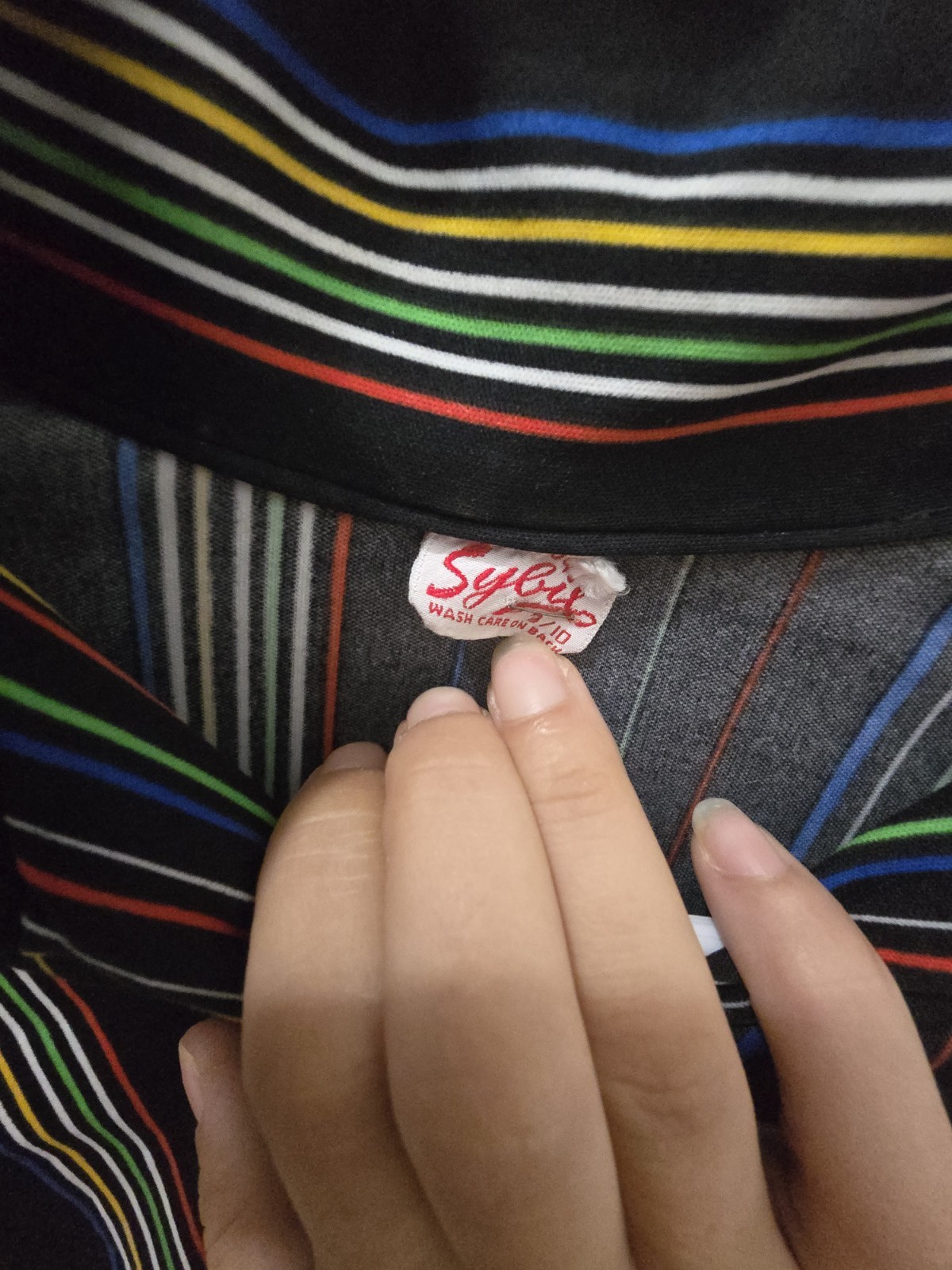 Vintage 1970s Styled by Sybil Mod Pinstripe Shirt Blouse Rainbow Black Button Up