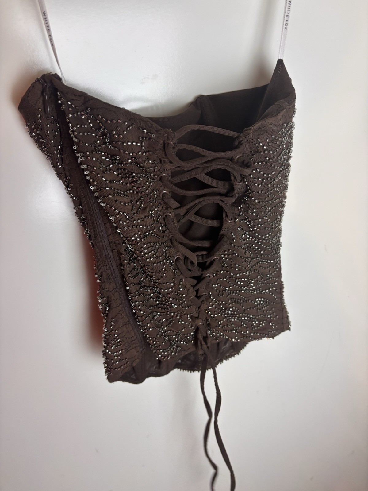 White Fox Secret Admirer Beaded Bustier Chocolate Size Medium NWT