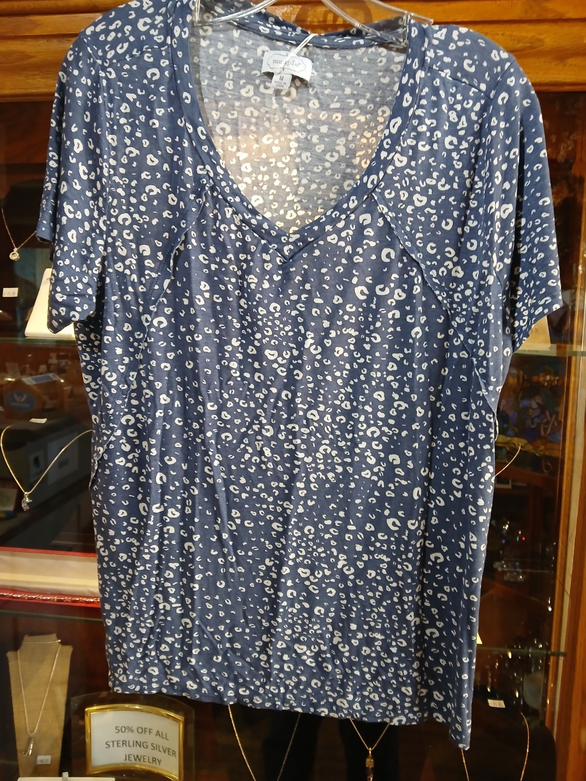 NWT Mud Pie Grey/Blue Abstract Top Size M
