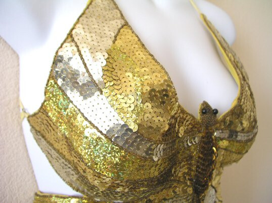 Gold & Silver Clubbing Bellydance Embroidered Sequins Butterfly Bra Top One Size