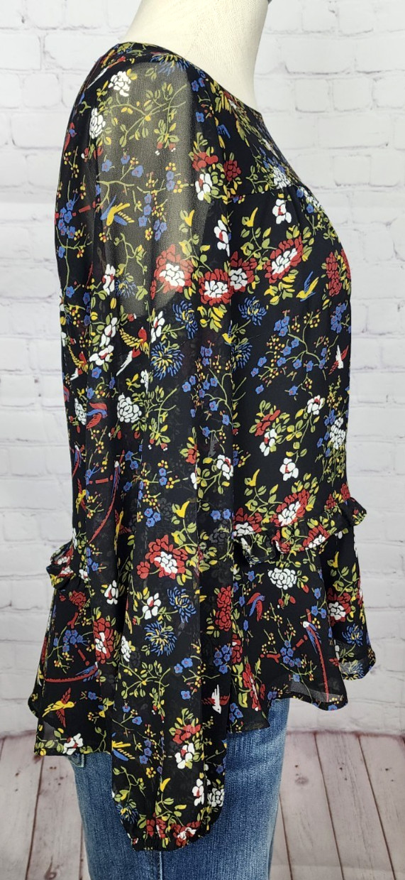 Madewell Blouse Floral Ruffles Sheer Sleeves Prairie Fairy Goth Cottagecore XS