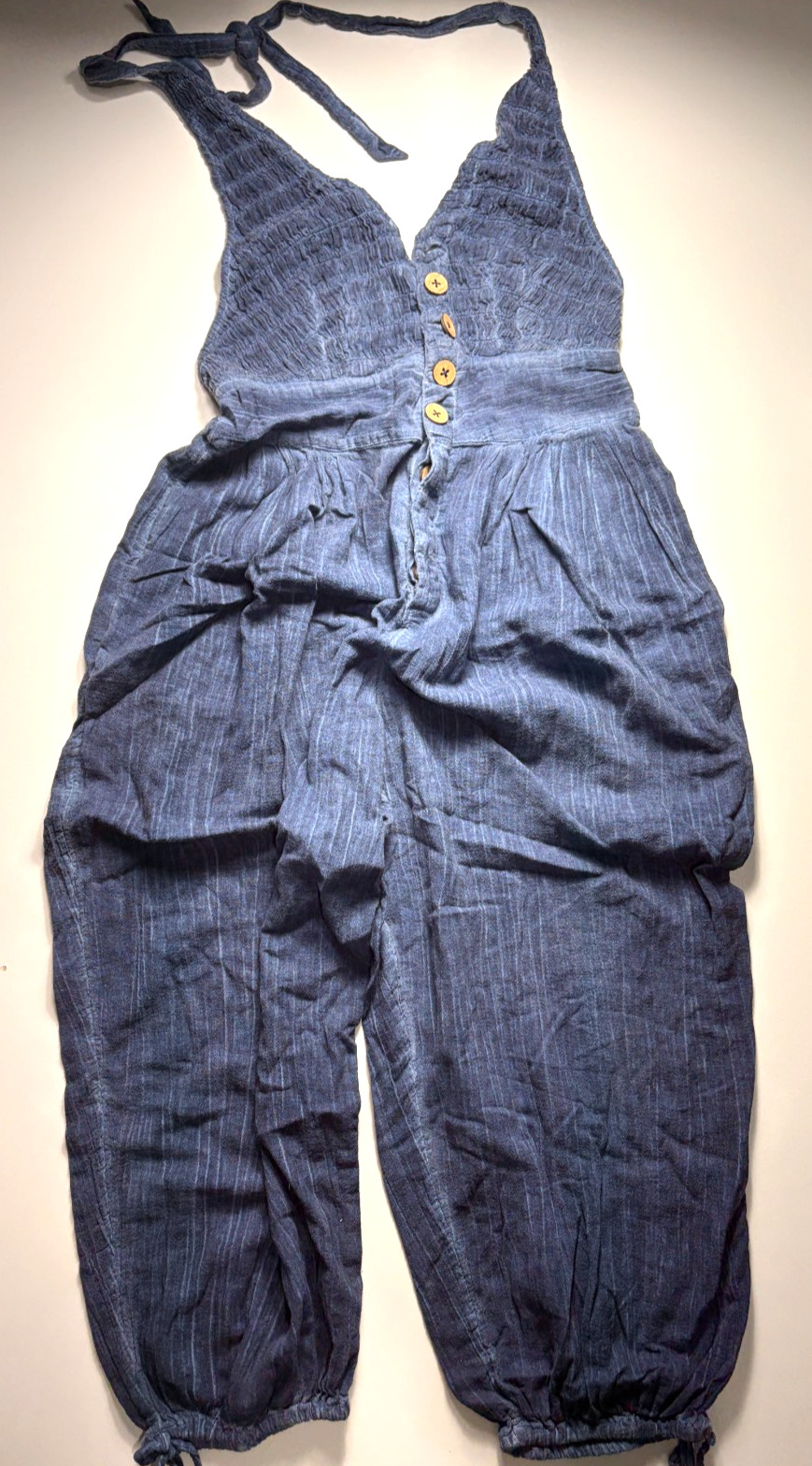 Women’s Free People Travel Light Jumpsuit Balloon Leg Indigo Size L