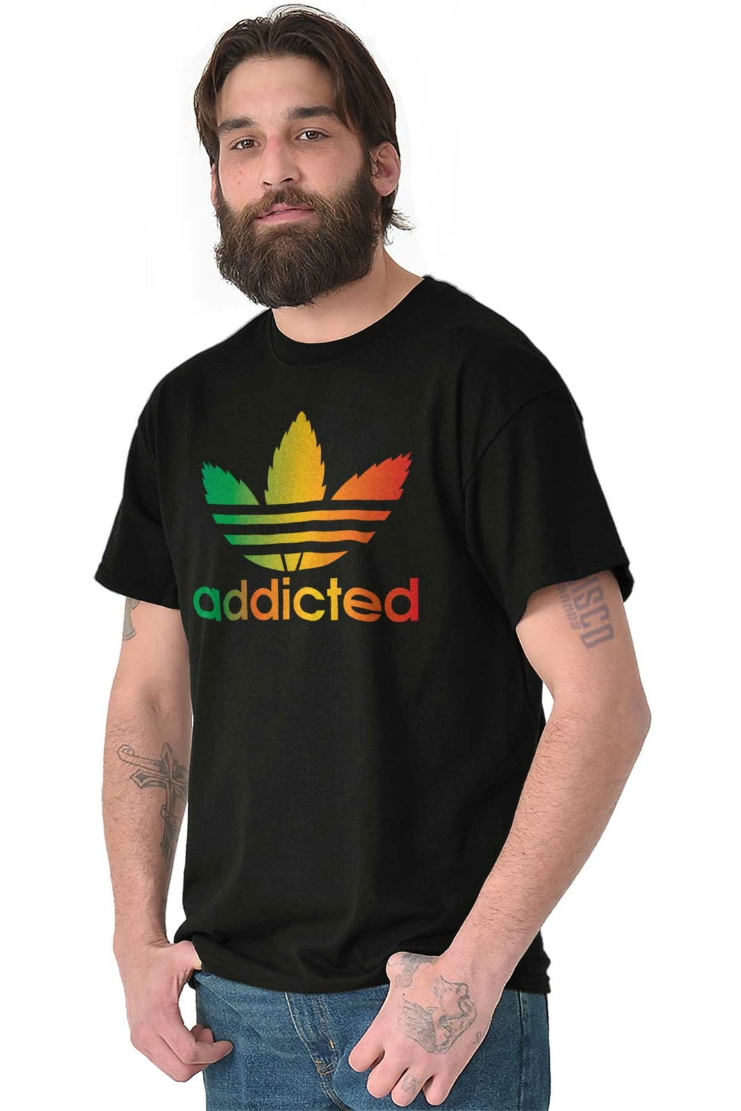 Funny Marijuana Stoner Addicted 420 Humor Womens or Mens Crewneck T Shirt Tee