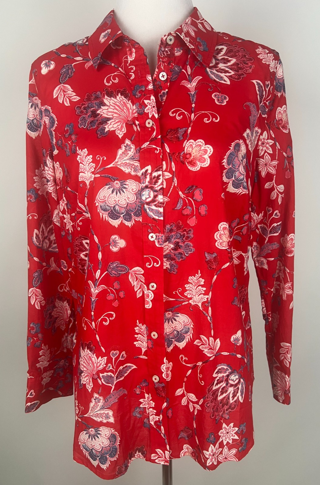 *NWT* TALBOTS L/S Lightweight Cotton FLORAL Shirt – M, Red Blue Pink White