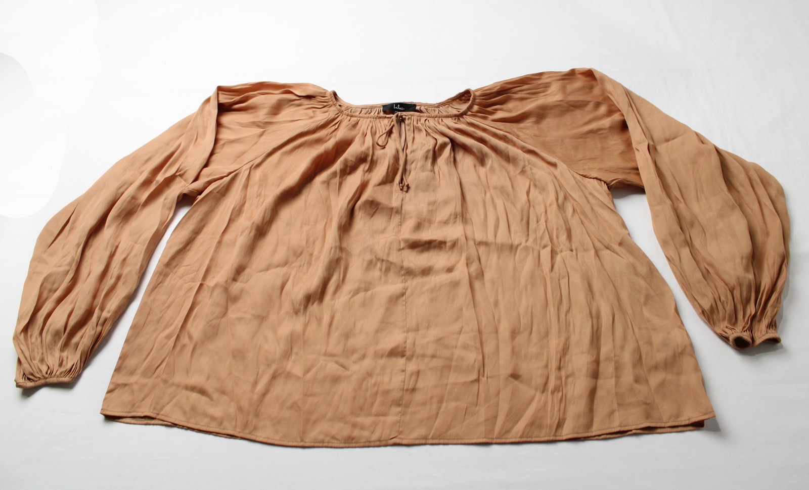 Lulus Women’s Hestia Gathered Balloon Sleeve Blouse CN6 Tan Size XL NWT