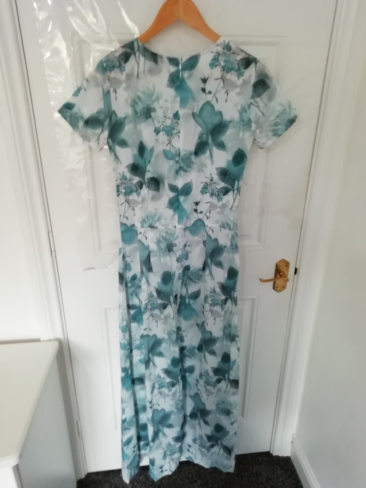 Missamore Long Shirt Top Size S Blue White Floral Back Shift Lagenlook Back Zip