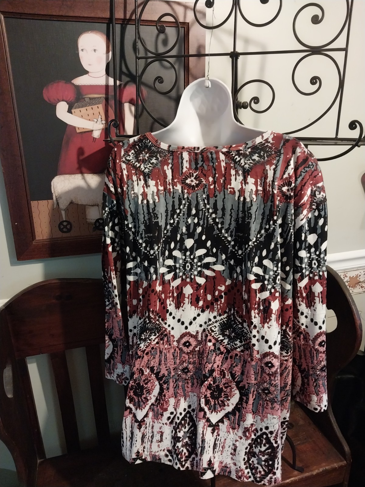 AMERICAN SWEETHEART TOP ABSTRACT PULLOVER WOMEN’S 4X WASHABLE 3/4 SLEEVE SHIRT