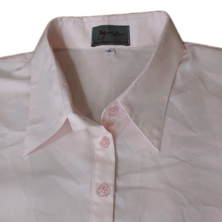 Zina Beverly Hills Lagenlook Tunic Dress Shirt Large Pink Button Baggy Feminine