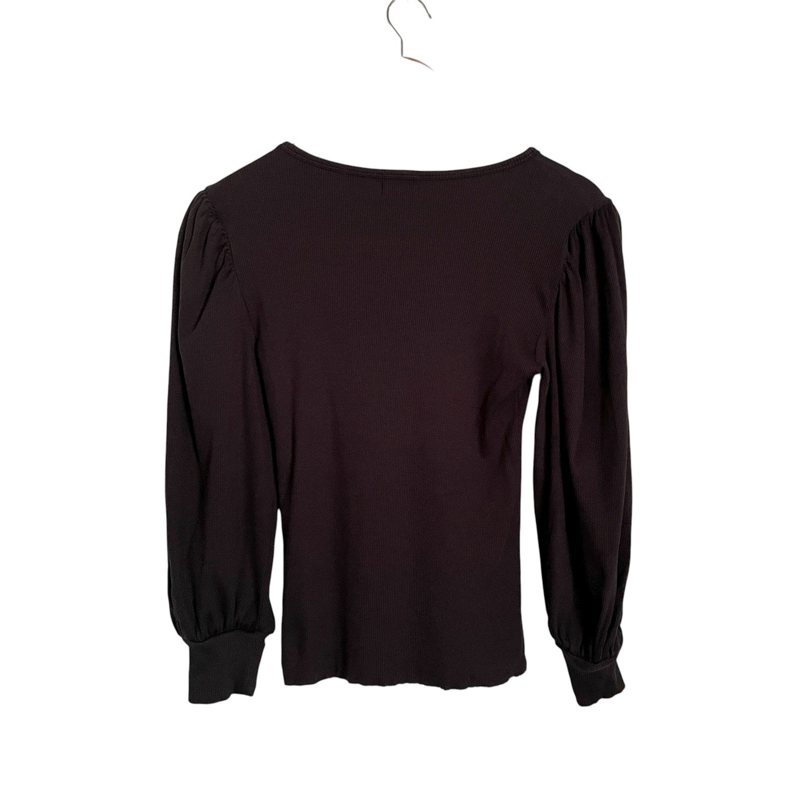 Nation LTD Ribbed Scoop Neck Puff Sleeve Top Organic Pima Cotton Peru Black M