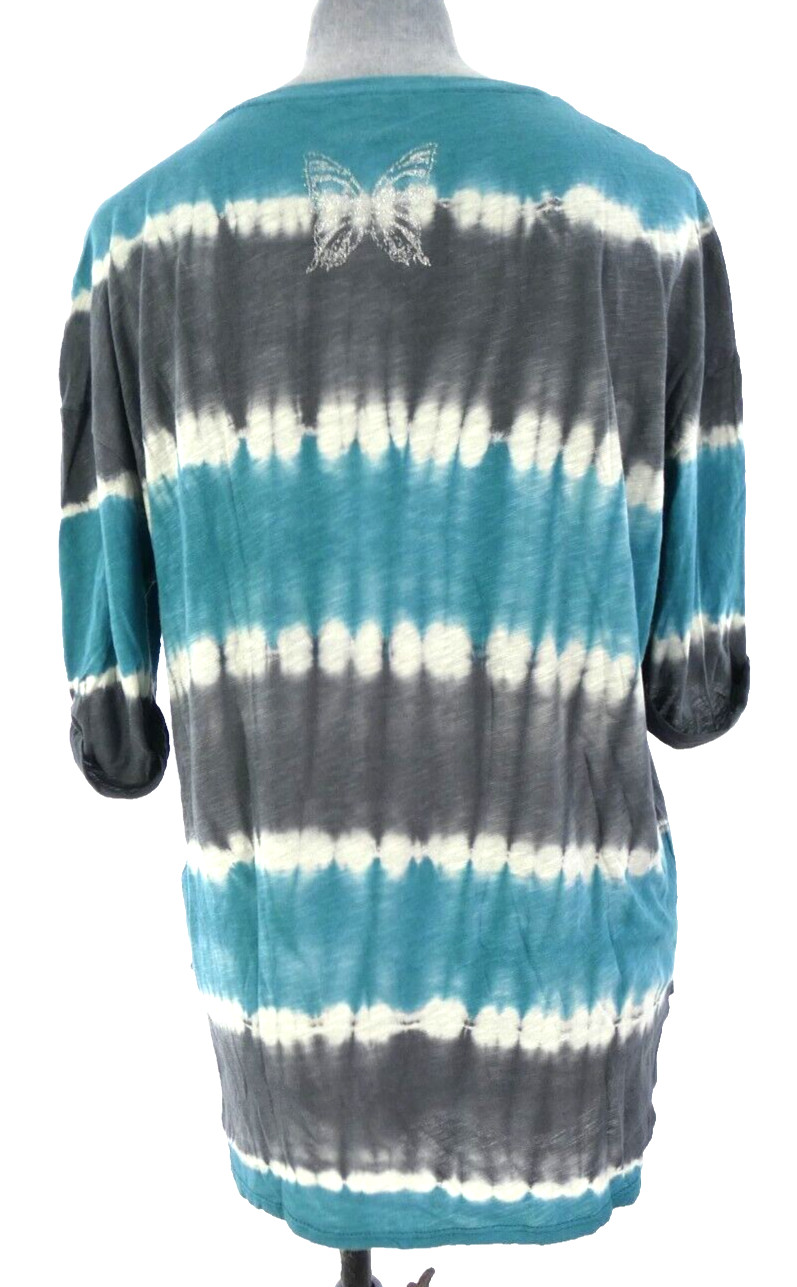Zadig & Voltaire Tie Dye T Shirt Grey Blue Butterfly Axel Stripe Cotton size M