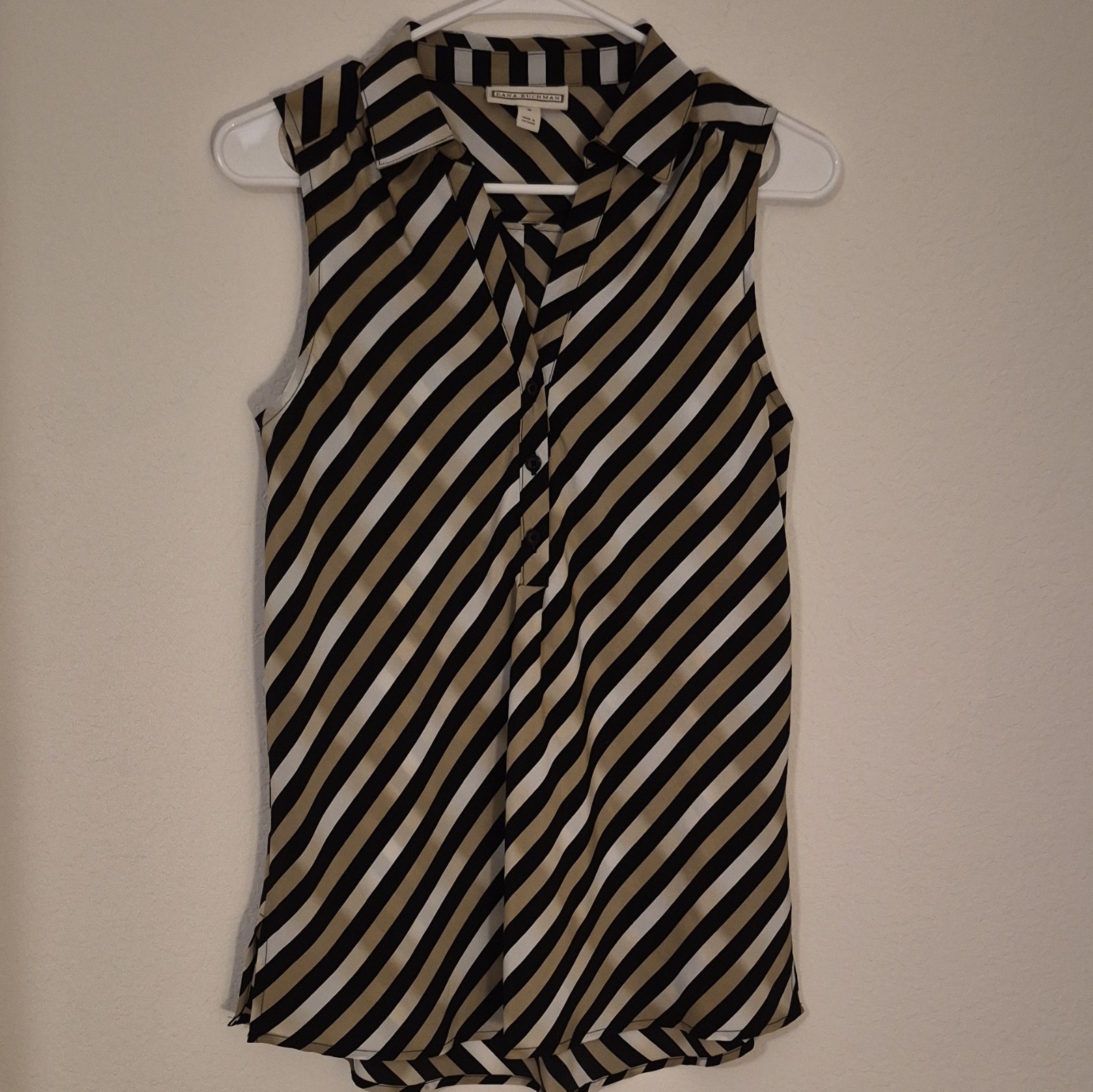 Dana Buchman Womens M Black Gold/Beige/White Henley Split V Neck Tank Top NWOT