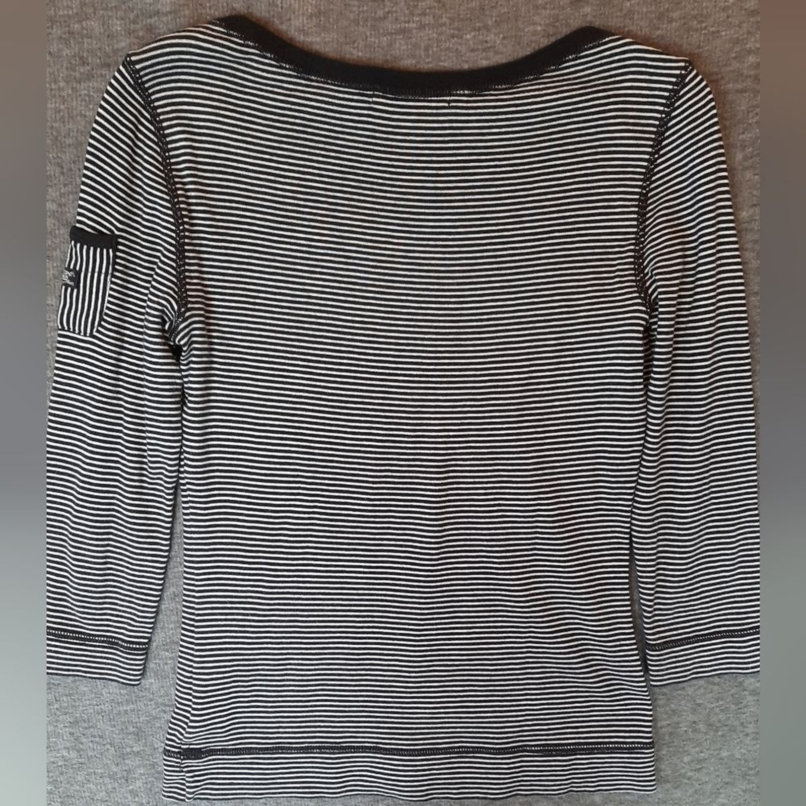 Lauren Ralph Lauren Blouse Womans Medium Black White Striped Preppy Classic