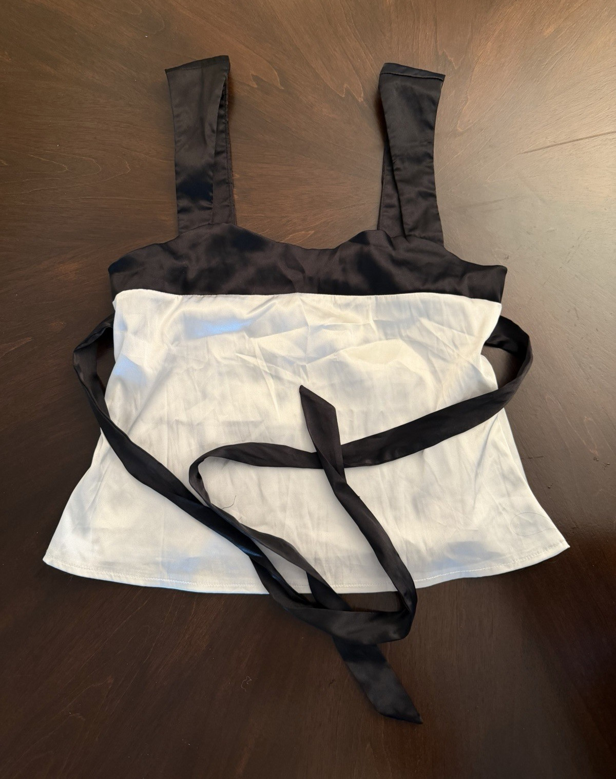 SHEIN Women’s Black/White Colorblock Square Neck Tie Strap Cropped Tank S