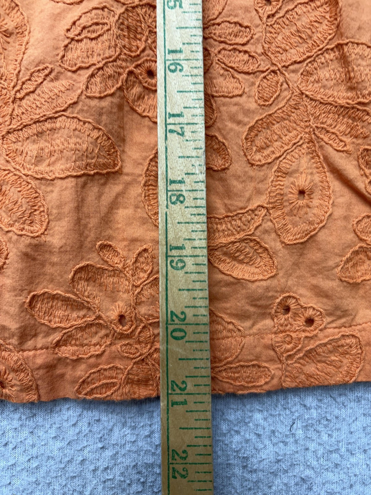 AVARA Blouse Womens Large Orange Eyelet Embroidered Puff Sleeve Boho Top