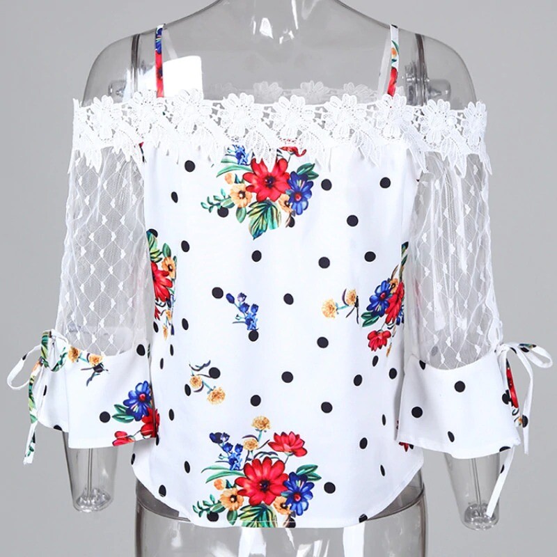 Blusas Elegantes Fina De Moda Transparente Casuales Estampada De Encaje De Mujer