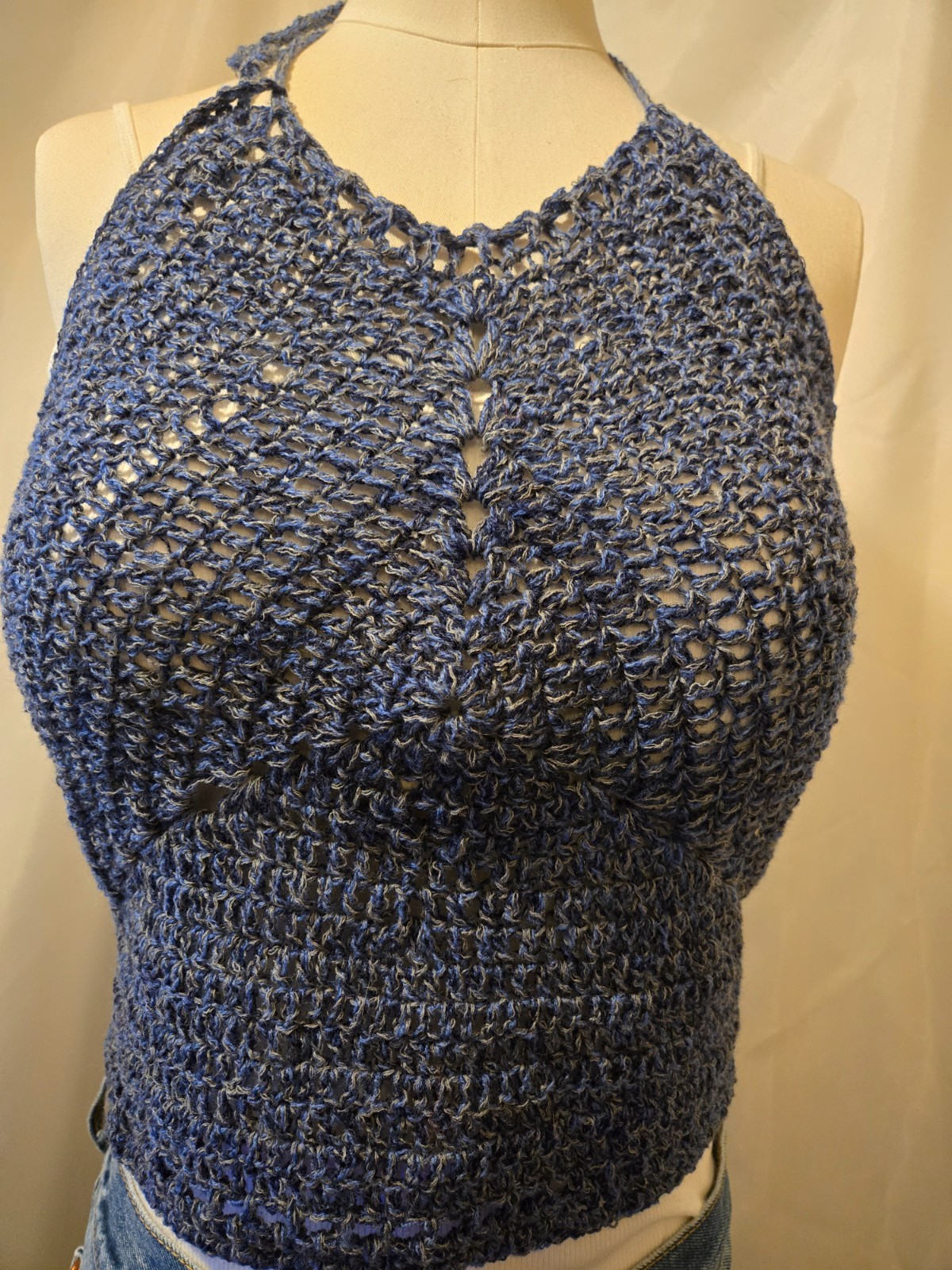 New Handmade Crocheted Spring Summer Halter top Draw string tie